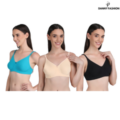 Non Padded Bra In Combo Pack Of 3 Colour (Skin ,Sky Blue, Black)
