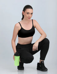 Medium Impact Padded Kuki Sports Bra Thin Strap In Black Colour