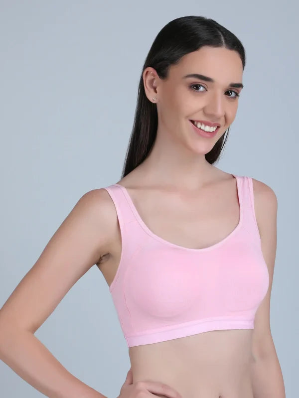 Medium Impact Padded Sports Bra in Light Pink Colour