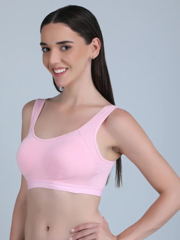 Medium Impact Padded Sports Bra in Combo Pack Of 3 Colour (Pink, Black, Light Pink)