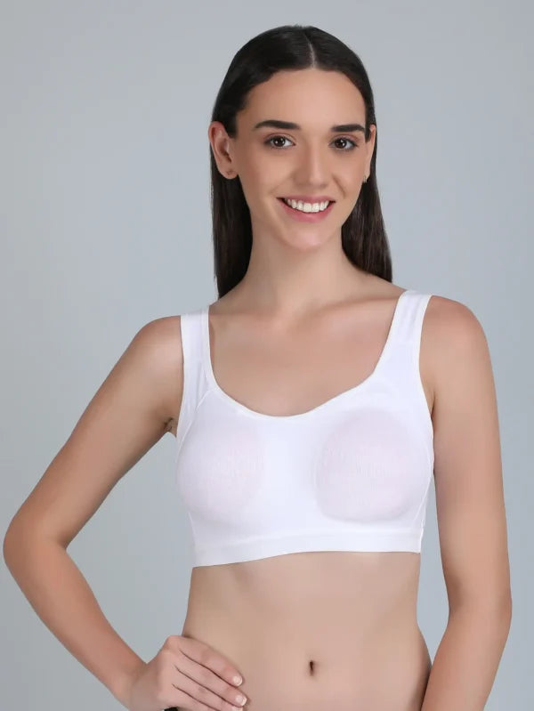 Medium Impact Padded Sports Bra in White Colour