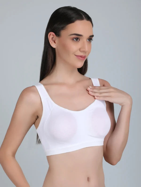 Medium Impact Padded Sports Bra in White Colour