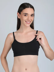Medium Impact Padded Kuki Sports Bra Thin Strap In Black Colour
