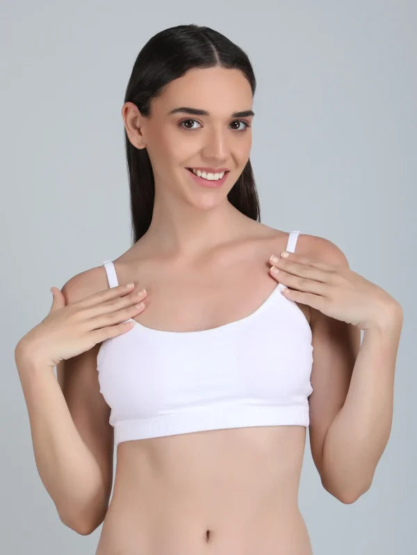 Medium Impact Padded Kuki Sports Bra Thin Strap In White Colour