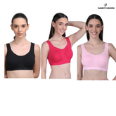 Medium Impact Padded Sports Bra in Combo Pack Of 3 Colour (Pink, Black, Light Pink)