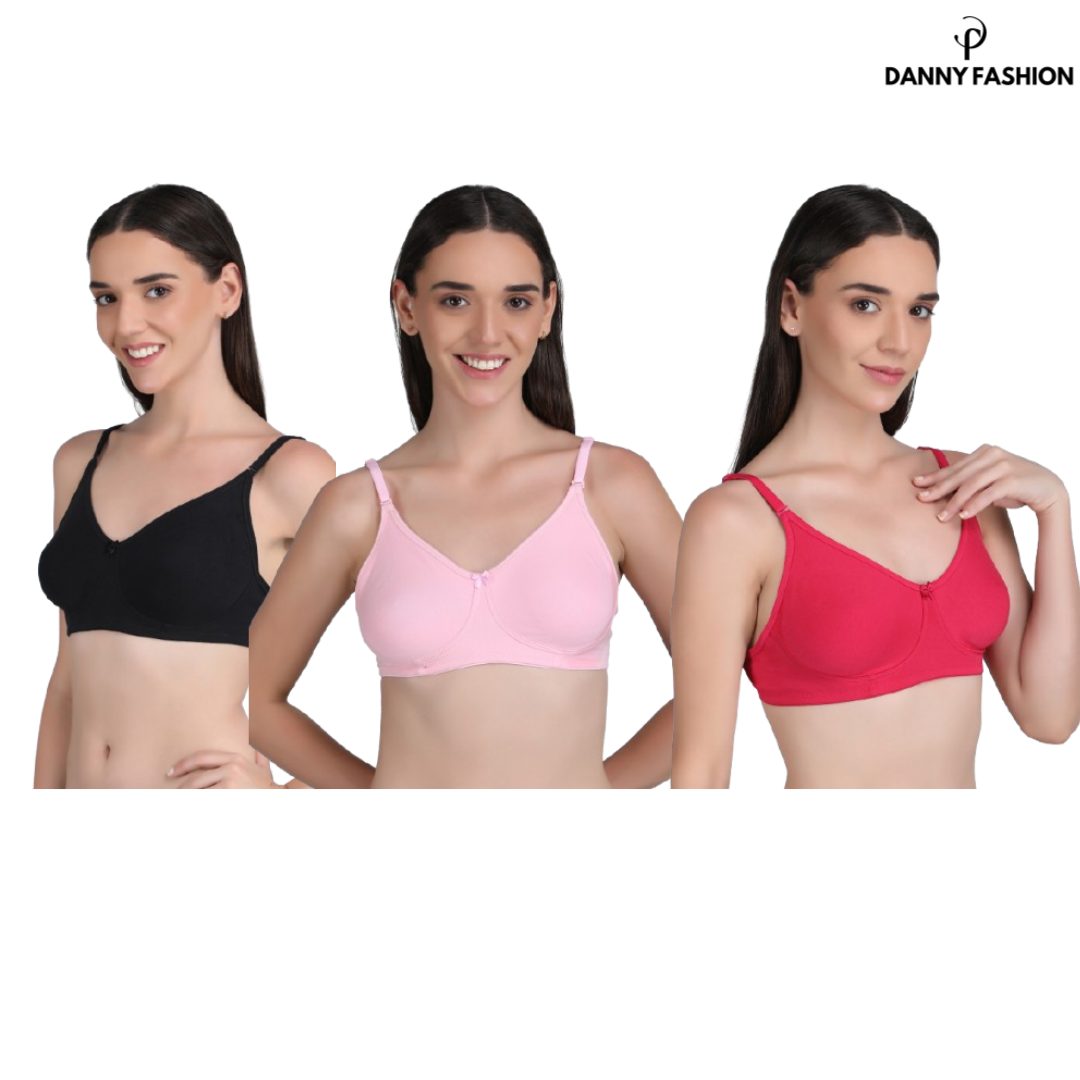 Non Padded Bra In Combo Pack Of 3 Colour (Pink, Black, Light Pink)