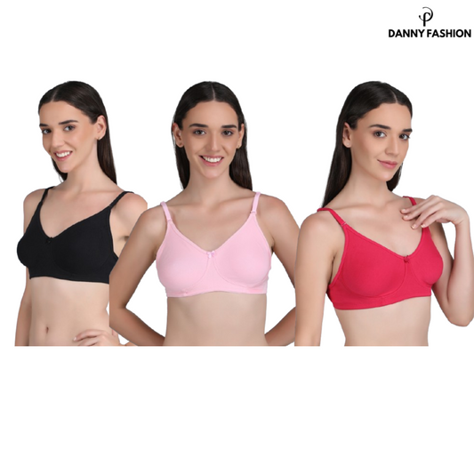 Non Padded Bra In Combo Pack Of 3 Colour (Pink, Black, Light Pink)