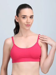 Medium Impact Padded Kuki Sports Bra Thin Strap In Pink Colour