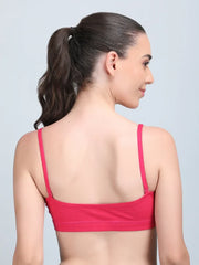 Medium Impact Padded Kuki Sports Bra Thin Strap In Pink Colour