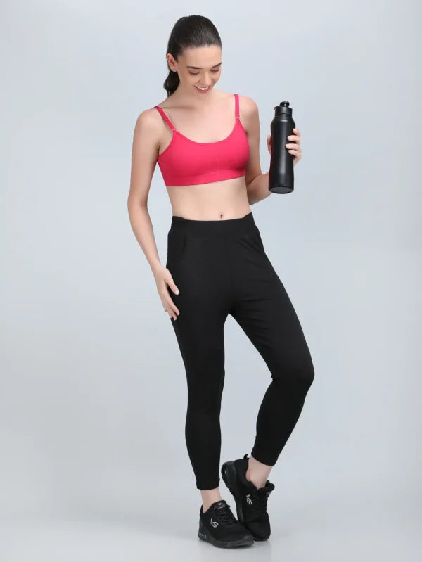 Medium Impact Padded Kuki Sports Bra Thin Strap In Pink Colour