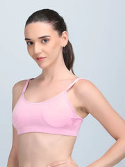 Medium Impact Padded Kuki Sports Bra Thin Strap In Light Pink Colour