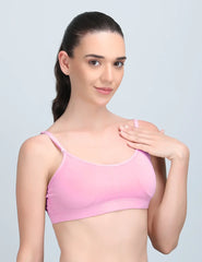 Medium Impact Padded Kuki Sports Bra Thin Strap In Combo Pack Of 3 Colour (Pink, Black, Light Pink)