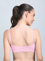 Medium Impact Padded Kuki Sports Bra Thin Strap In Light Pink Colour