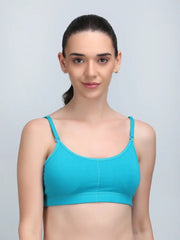 Medium Impact Padded Kuki Sports Bra Thin Strap In Combo Pack Of 3 Colour (Skin ,Sky Blue, Black)