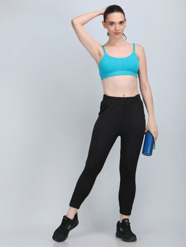 Medium Impact Padded Kuki Sports Bra Thin Strap In Sky Blue Colour