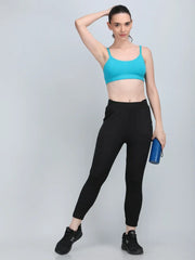 Medium Impact Padded Kuki Sports Bra Thin Strap In Sky Blue Colour