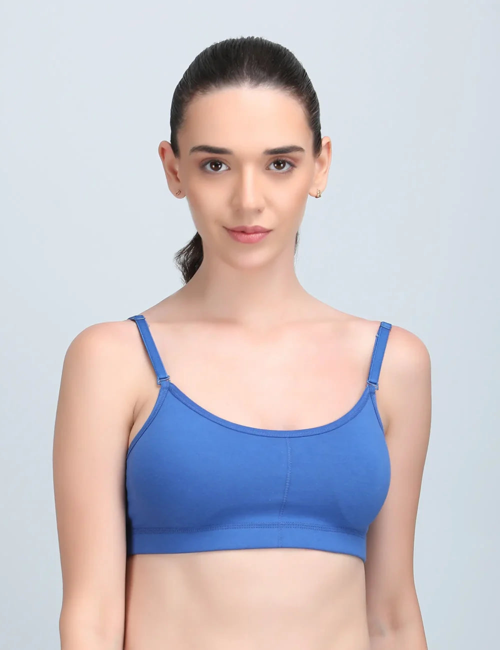 Medium Impact Padded Kuki Sports Bra Thin Strap In Combo Pack Of 3 Colour (White, Blue, Black)