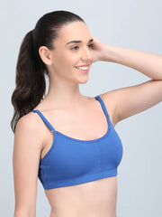 Medium Impact Padded Kuki Sports Bra Thin Strap In Blue Colour