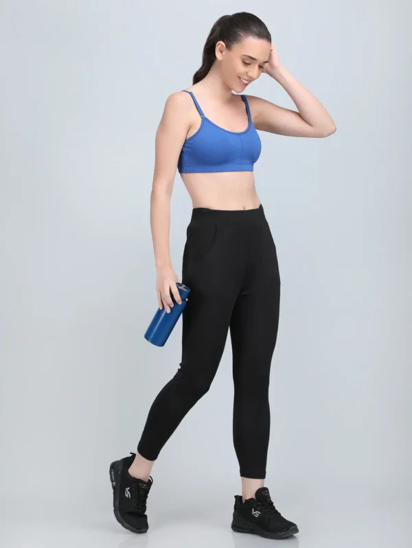 Medium Impact Padded Kuki Sports Bra Thin Strap In Blue Colour