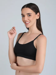 Medium Impact Padded Kuki Sports Bra Thin Strap In Black Colour