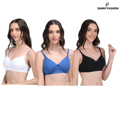 Padded Bra In Combo Pack Of 3 Colour (White, Blue, Black)