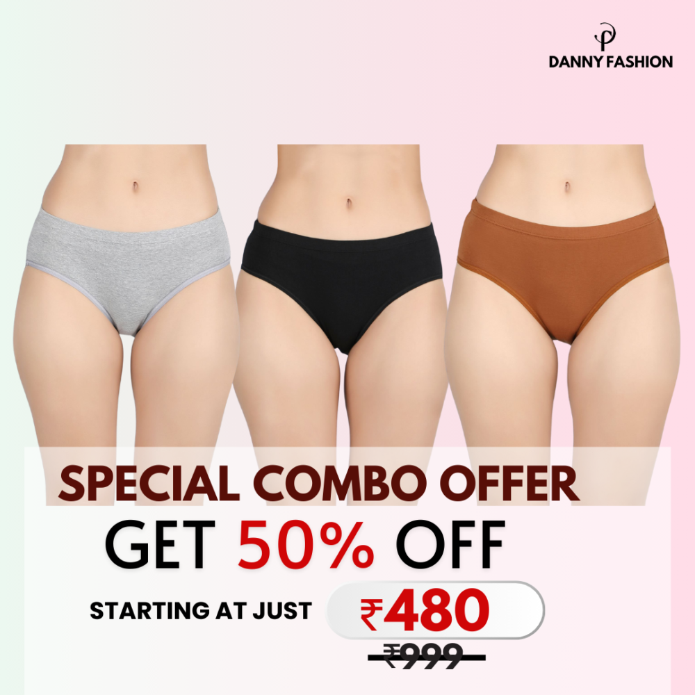 Mid Waist Hipster Panty Combo Pack Of 3 (Black,Grey,Brown)