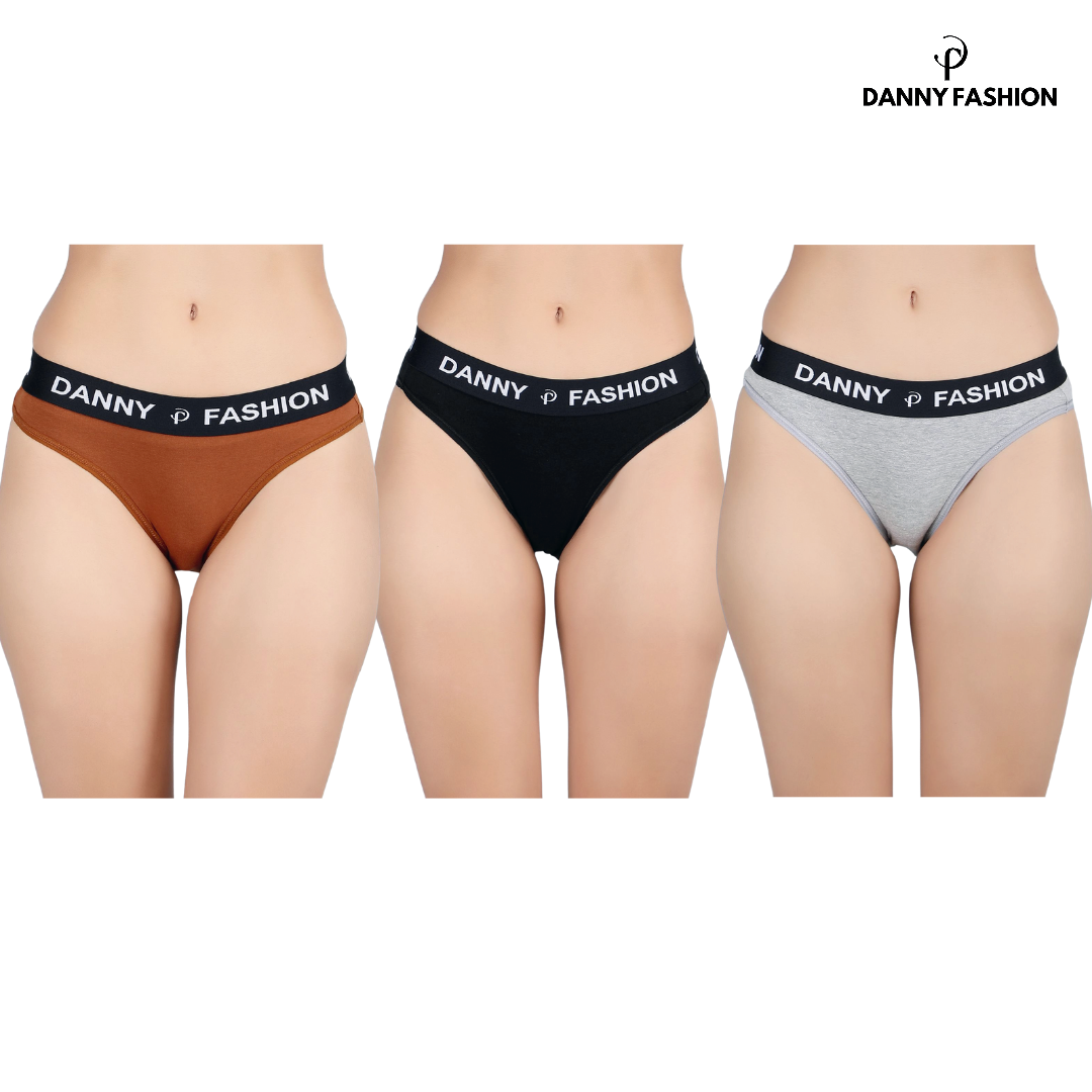 Mid Rise Bikini Panty Combo pack of 3 (Black,Brown Gray)
