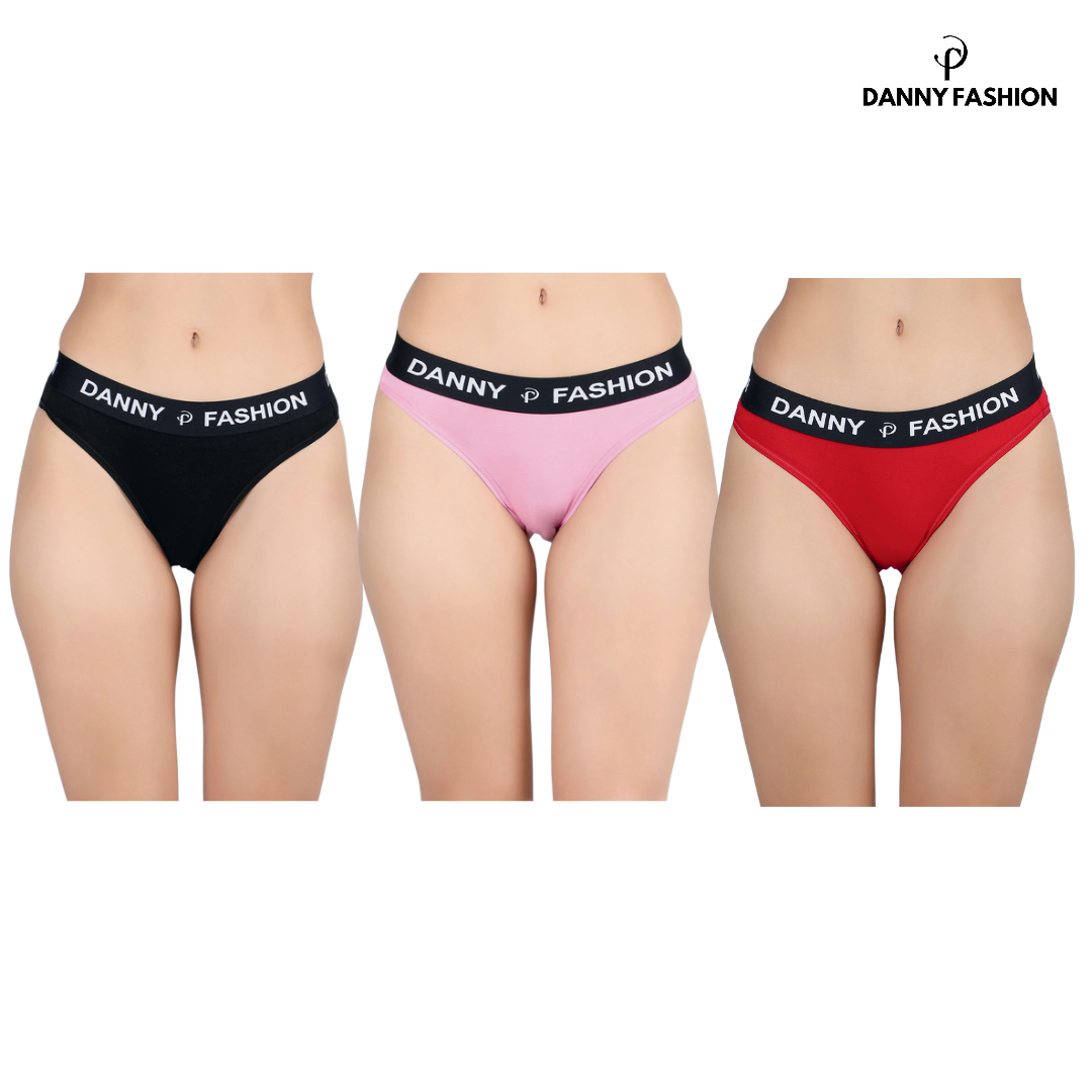Mid Rise Bikini Panty Combo pack of 3 (Black,Pink,Red)