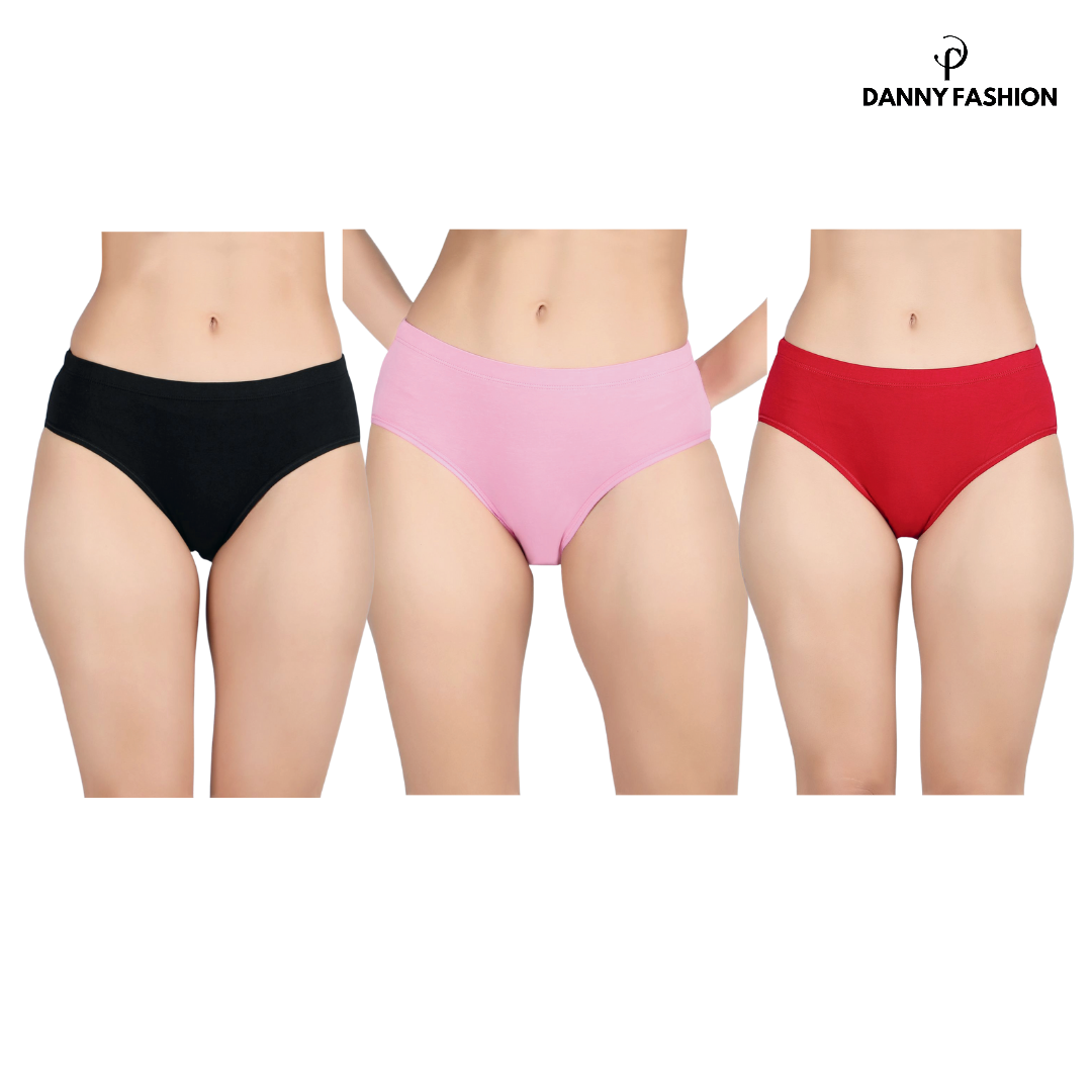 Full Coverage Hipster Panty Combo Pack Of 3 (Black,Lightpink,Red)