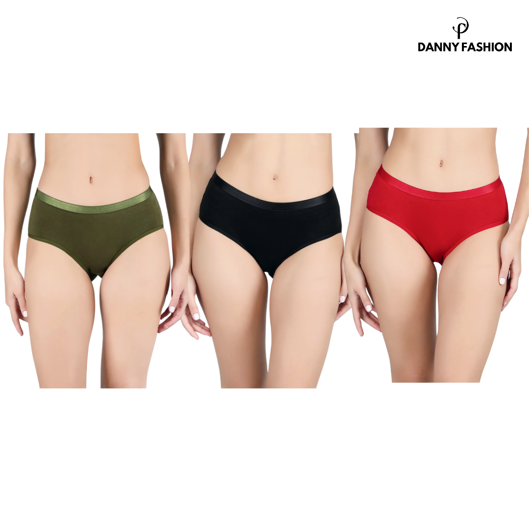 Mid Waist Hipster Panty Combo Pack Of 3 (Black, Olivegreen, Red)