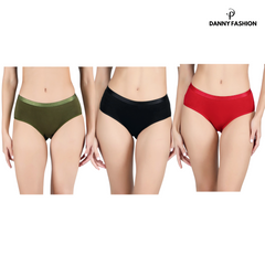 Mid Waist Hipster Panty Combo Pack Of 3 (Black, Olivegreen, Red)
