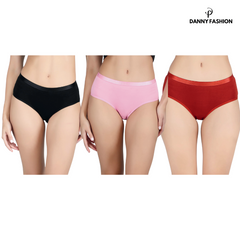 Mid Waist Hipster Panty Combo Pack Of 3 (Black,Light Pink,Maroon)
