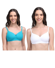 Danny Fashion Women’s 2 Pcs Combo 95% Cotton 5% Spandex Padded Bra | Soft Stretch Full Coverage Bra